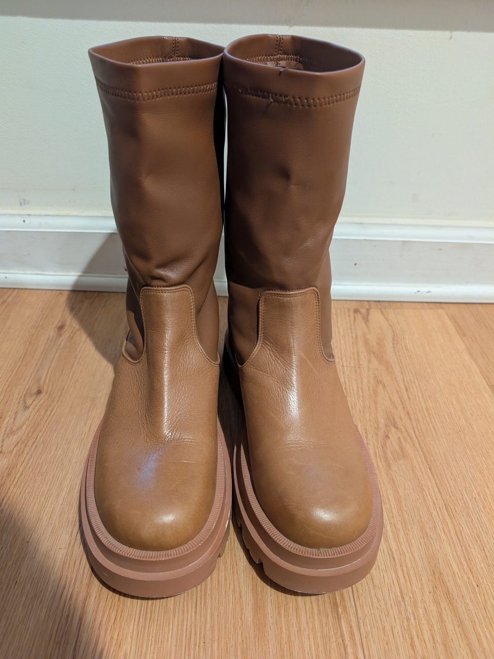 Women's Brown Mid-Calf Platform Heeled Boots